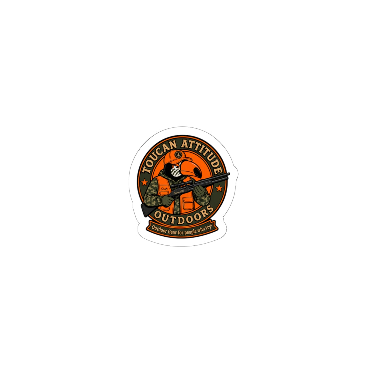 Toucan Attitude Outdoors Kiss-Cut Sticker — Retro Adventure Emblem