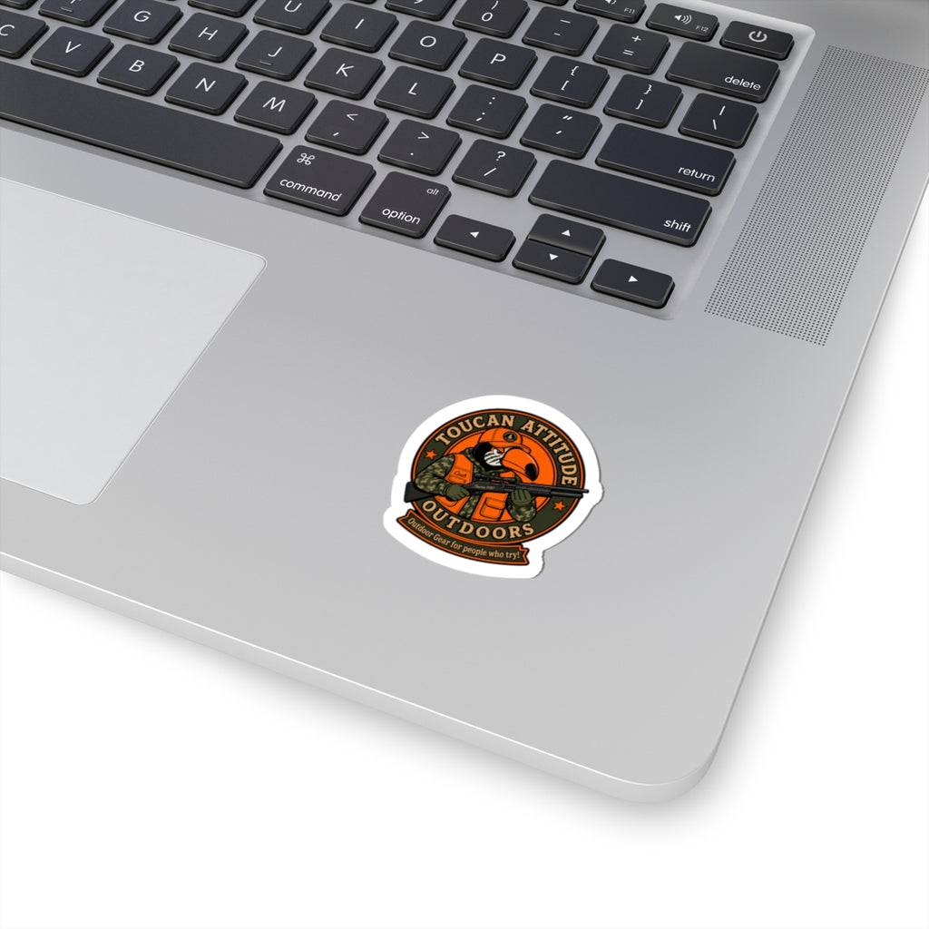 Toucan Attitude Outdoors Kiss-Cut Sticker — Retro Adventure Emblem