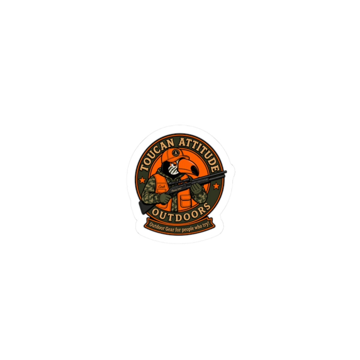Toucan Attitude Outdoors Kiss-Cut Sticker — Retro Adventure Emblem