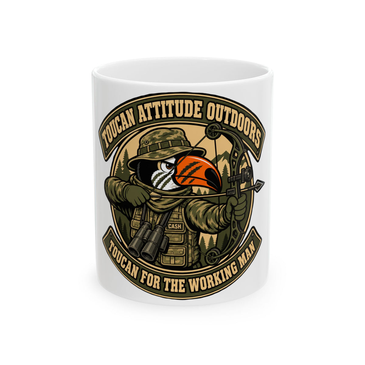 Toucan Attitude Outdoors Hunting Mug — “Toucan for the Working Man” Ceramic Coffee Cup (11oz/15oz)