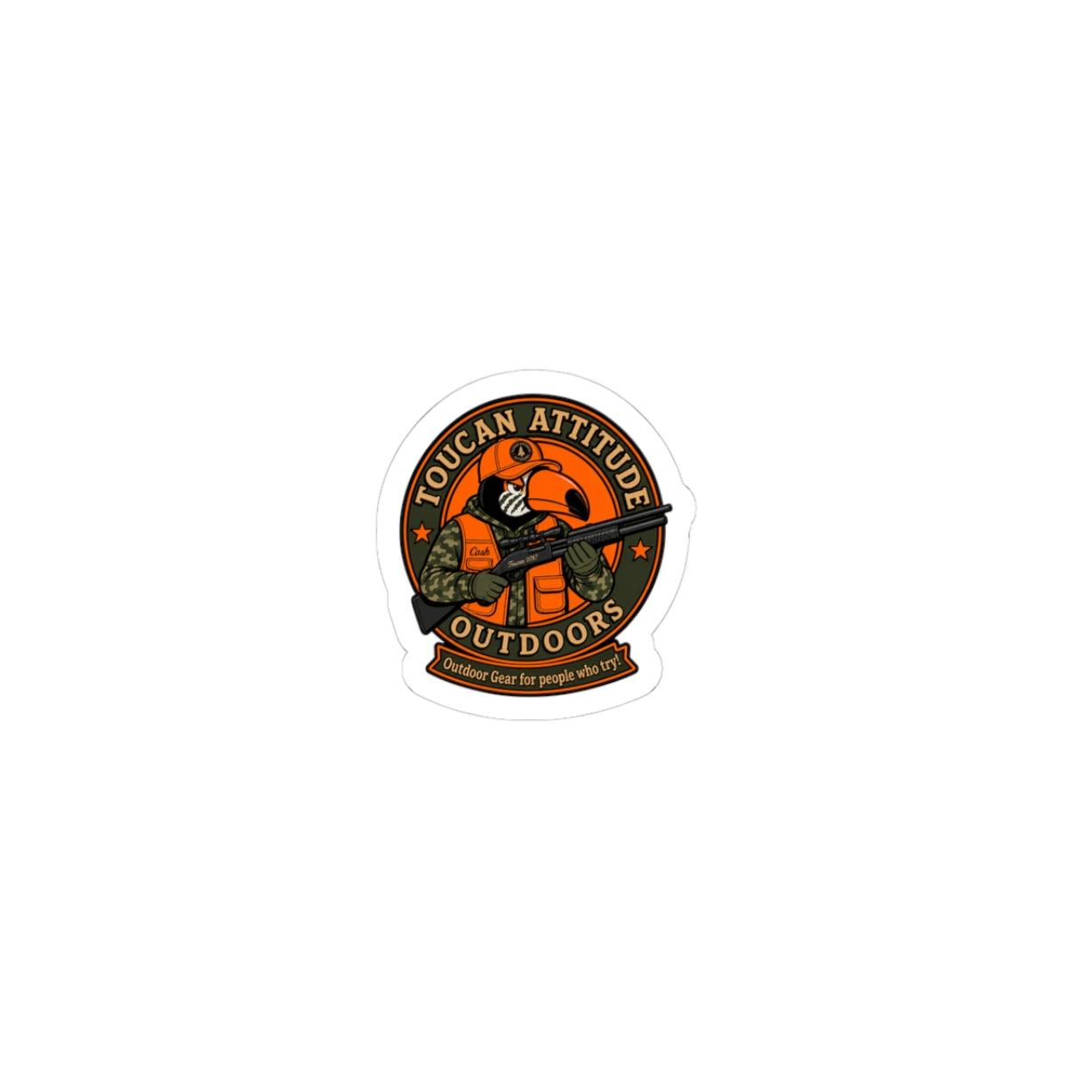 Toucan Attitude Outdoors Kiss-Cut Sticker — Retro Adventure Emblem
